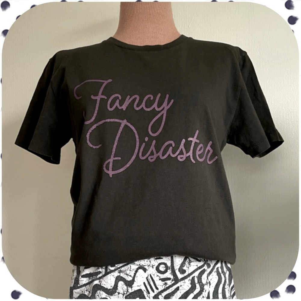 Unisex Heavy Weight FANCY DISASTER Faded Black T-Shirt 100% Organic Cotton Tee.